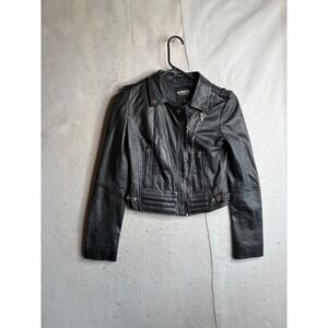 Barneys Originals Mens Black Sheep Leather Biker Moto Jacket Size 8 INNSEX149DEL